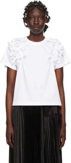 Noir Kei Ninomiya White Ribbon Ponte T-Shirt - Noir Kei Ninomiya White Ruban Ponte T-shirt - 누르 케이 니노 미야 화이트 리본 폰테 티셔츠