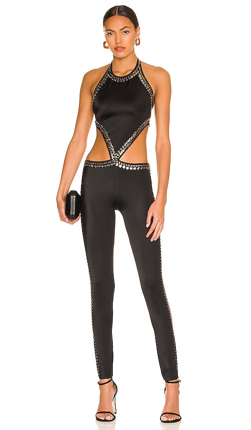Norma Kamali Gunmetal Stud Chuck Catsuit in Black Norma Kamali GunMetal Stud Chuck Catsuit en noir 诺玛·卡马利（Norma Kamali
