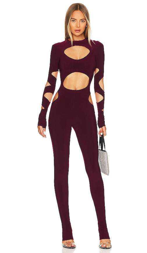 Norma Kamali Long Sleeve Aztec Catsuit in Purple Norma Kamali à manches longues aztèques en pourpre Norma Kamali长袖阿兹台克人穿着紫色