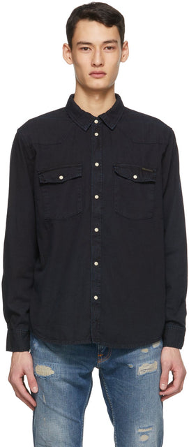 Nudie Jeans Black Denim Organic George Shirt - Nudie Jeans Shirt bio bio George Shirt - Nudie 청바지 블랙 데님 유기 조지 셔츠