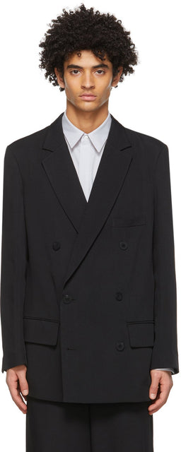 OVERCOAT Black Rayon Tricotine Blazer - Blazer de tricotine de rayonne noir - 오버코트 블랙 레이온 트리코틴 블레이저