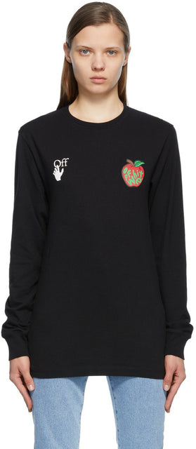 Off-White Black Apple Long Sleeve T-Shirt - T-shirt à manches longues pomme noire hors blanc - 화이트 블랙 애플 긴 소매 티셔츠