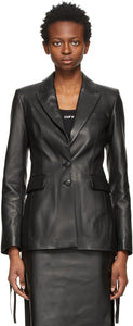 Off-White Black Leather Blazer - Blazer en cuir noir blanc blanc - 화이트 블랙 가죽 블레이저