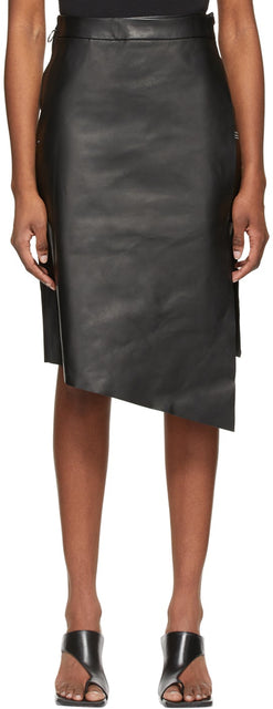 Off-White Black Leather Midi Skirt - Jupe midi en cuir noir blanc cassé - 오프 화이트 블랙 가죽 미디 스커트