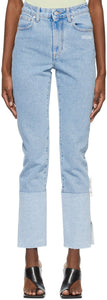 Off-White Blue Two-Tone Straight-Leg Jeans - Jeans de jambe droit bleu blanc bleu - 화이트 블루 2 톤 스트레이트 - 다리 청바지