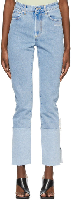 Off-White Blue Two-Tone Straight-Leg Jeans - Jeans de jambe droit bleu blanc bleu - 화이트 블루 2 톤 스트레이트 - 다리 청바지