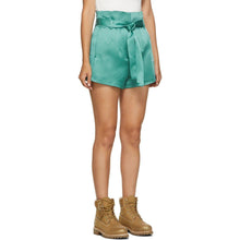 Off-White Green Satin Paperbag Shorts