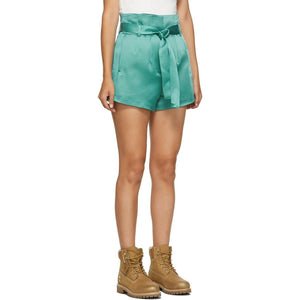 Off-White Green Satin Paperbag Shorts