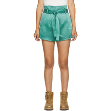 Off-White Green Satin Paperbag Shorts