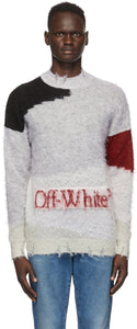 Off-White Grey Punked Sweater - Pull punté gris blanc blanc - off-white 회색 펑크 스웨터