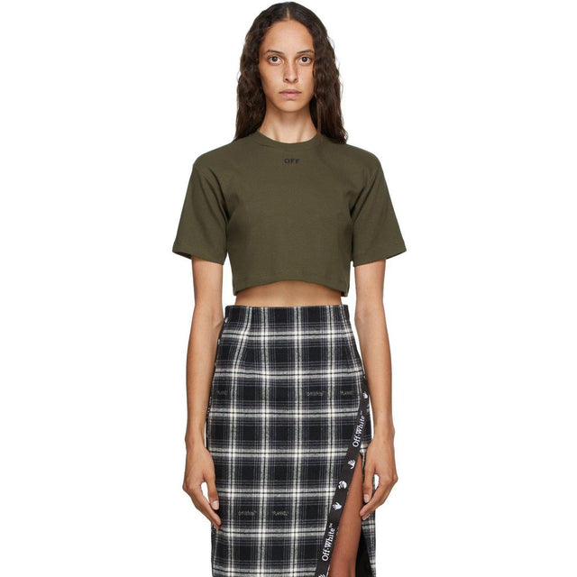 Off-White Khaki Cropped 'Off' T-Shirt