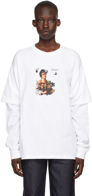 Off-White White Caravaggio Boy Long Sleeve T-Shirt - T-shirt à manches longues caravaggio blanc blanc cassé - 화이트 오프 화이트 카라 바그 조이 소년 긴 소매 티셔츠