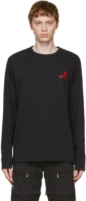 Ostrya Black Organic Cotton Core Logo Long Sleeve T-Shirt - Oschya T-shirt à manches longues de coton biologique noire - osttra 흑인 유기농 코 튼 코어 로고 긴 소매 티셔츠