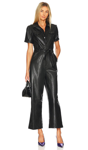 PAIGE Anessa Short Sleeve Jumpsuit in Black Paige Anessa Suit à saut à manches courtes en noir Paige Anessa短袖连身裤黑色