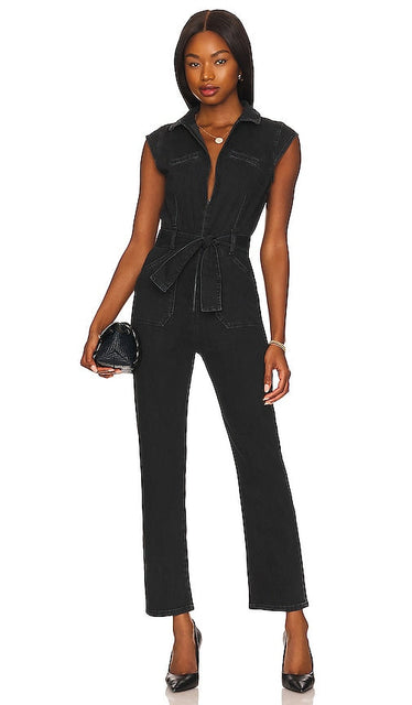 PAIGE Jett Cap Sleeve Utility Jumpspuit in Black Paige Jett Cap Sleeve Utility Juchspuit en noir Paige Jett Cap Sleeve Utility Jumpspuit黑色