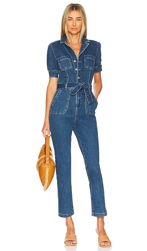 PAIGE Mayslie Straight Ankle Jumpsuit in Blue Paige Mayslie Stronte de cheville droite en bleu Paige Mayslie直脚踝连身裤穿着蓝色