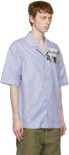 PRESIDENT's Blue Pinstripe Picture Print Rangi Short Sleeve Shirt