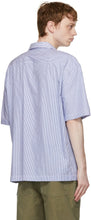 PRESIDENT's Blue Pinstripe Picture Print Rangi Short Sleeve Shirt