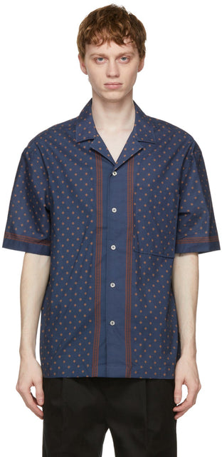 PRESIDENT's Navy Rapallo Print Rangi Short Sleeve Shirt - Chemise à manches courtes de Navy Rapallo du président Rapallo - 대통령의 해군 rapallo rangi 짧은 소매 셔츠를 인쇄합니다