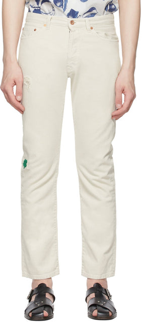 PRESIDENT's Off-White Embroidered Jeans - Jean brodé du président du président - 대통령은 화이트 자수 한 청바지입니다