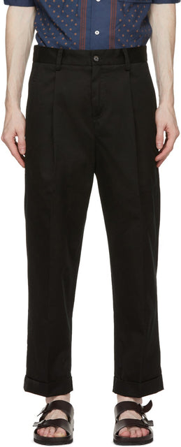 PRESIDENT's SSENSE Exclusive Black Gabardine Chino Squad Trousers - Pantalon EXCLUSIF GABARDINE CHINO GABARDINE NOIR LE PRÉSIDENT - 대통령의 SSENSE 독점적 인 검은가 비네 치노 분대 바지