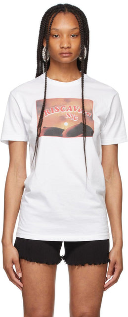 PRISCAVera White Sunset Graphic T-Shirt - T-shirt graphique Sunset blanc Priscavera - priscavera 화이트 일몰 그래픽 티셔츠입니다