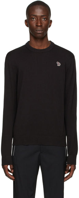 PS by Paul Smith Black Cotton Zebra Logo Sweater - PS by Paul Smith Black Cotton Zebra logo Pull - PS 바울 스미스 블랙 코튼 얼룩말 로고 스웨터