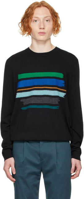 PS by Paul Smith Black Striped Pullover Sweater - PS by Paul Smith Black Sweated Pull Sweather - PS 바울 스미스 블랙 스트라이프 풀오버 스웨터