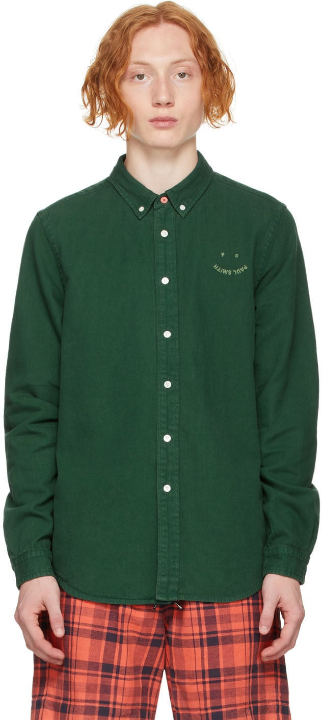 PS by Paul Smith Green Denim Happy Shirt - PS by Paul Smith Green Denim Happy Shirt - PS 바울 스미스 그린 데님 행복 셔츠