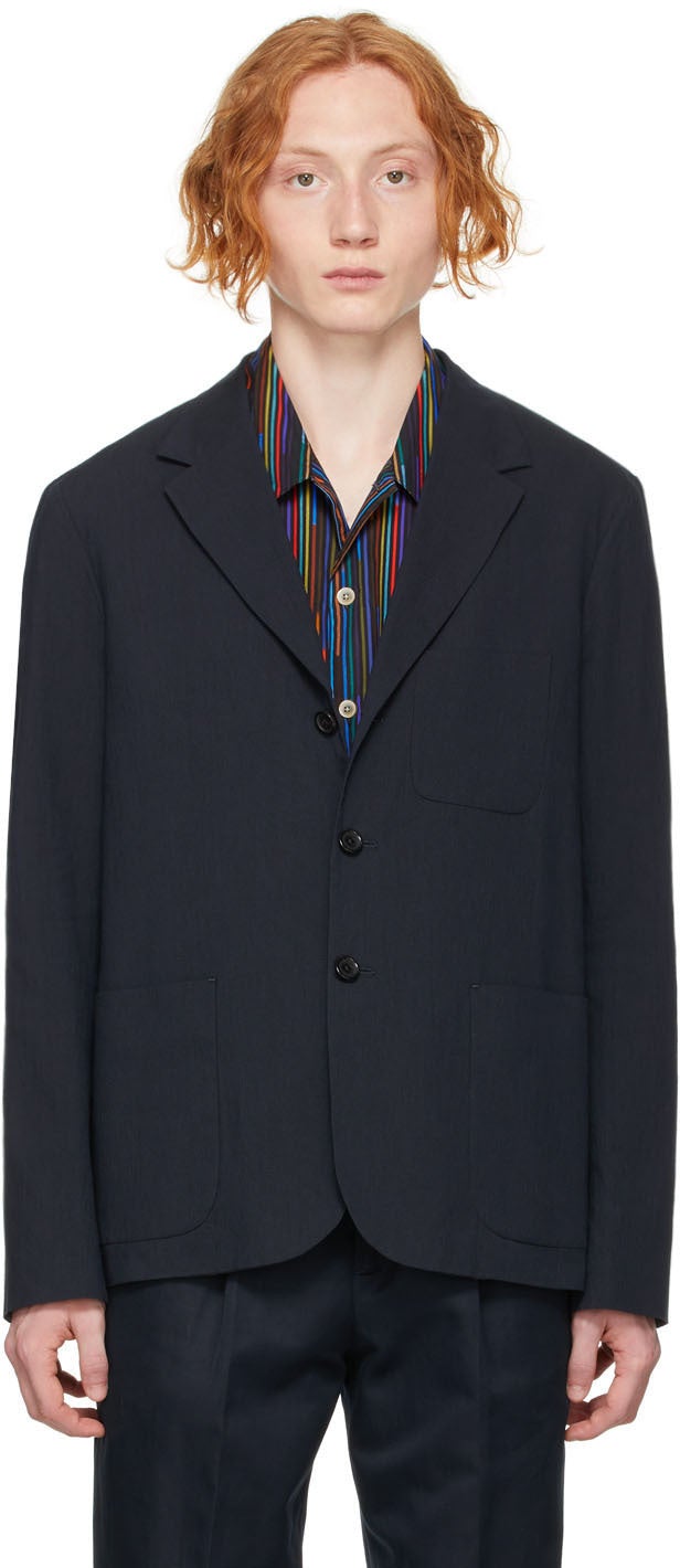 PS by Paul Smith Navy Seersucker Unlined Blazer - PS by Paul Smith Navy Seersucker Blazer non doublé - PS 바울 스미스 해군 Seersucker Unlined Blazer