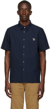 PS by Paul Smith Navy Zebra Logo Short Sleeve Shirt - PS by Paul Smith Navy Zebra Logo Shirt à manches courtes - PS 바이 스미스 네이비 얼룩말 로고 짧은 소매 셔츠