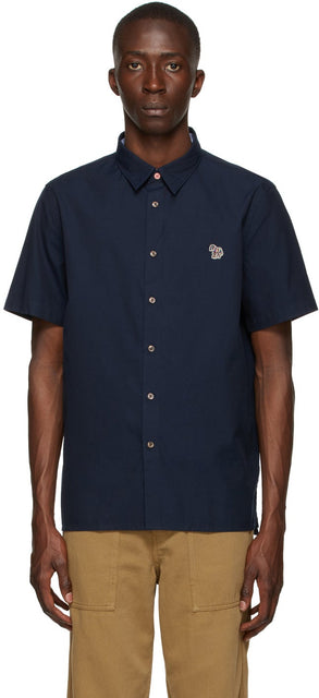 PS by Paul Smith Navy Zebra Logo Short Sleeve Shirt - PS by Paul Smith Navy Zebra Logo Shirt à manches courtes - PS 바이 스미스 네이비 얼룩말 로고 짧은 소매 셔츠