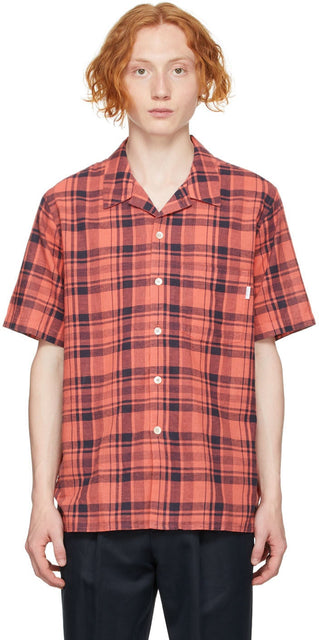 PS by Paul Smith Red Linen Check Short Sleeve Shirt - PS by Paul Smith Red Link Chemise à manches courtes - PS 바울 스미스 레드 리넨 체크 짧은 소매 셔츠