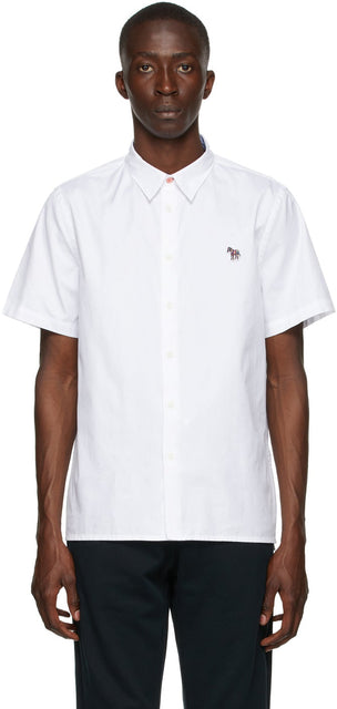 PS by Paul Smith White Zebra Logo Short Sleeve Shirt - PS by Paul Smith White Zebra Logo Shirt à manches courtes - PS 바울 스미스 화이트 얼룩말 로고 짧은 소매 셔츠