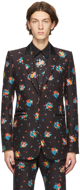 Paco Rabanne Black Floral Print Blazer - Blazer imprimé floral noir paco rabanne - Paco Rabanne 블랙 플로랄 프린트 블레이저