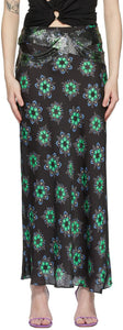 Paco Rabanne Black Geometric Floral Midi Skirt - Jupe Midi Floral Géométrique Noire Paco Rabanne - Paco Rabanne 검은 기하학적 꽃 미디 스커트