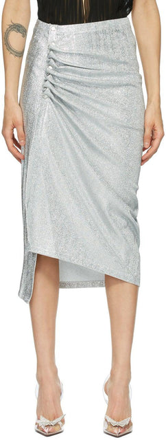 Paco Rabanne Silver Jersey Gathered Skirt - Jersey d'argent Paco Rabanne a rassemblé une jupe - Paco Rabanne Silver Jersey는 스커트를 모았습니다
