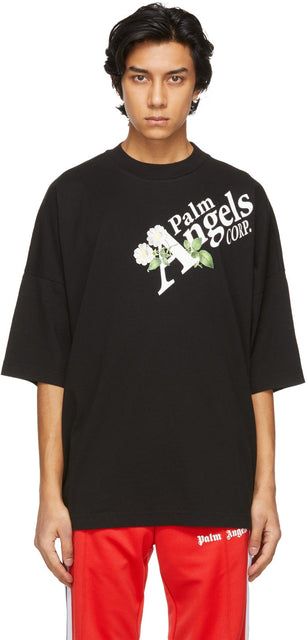 Palm Angels Black Daisy Logo T-Shirt - T-shirt Logo Daisy Black Daisy Black Angels - 팜 천사 검은 데이지 로고 티셔츠