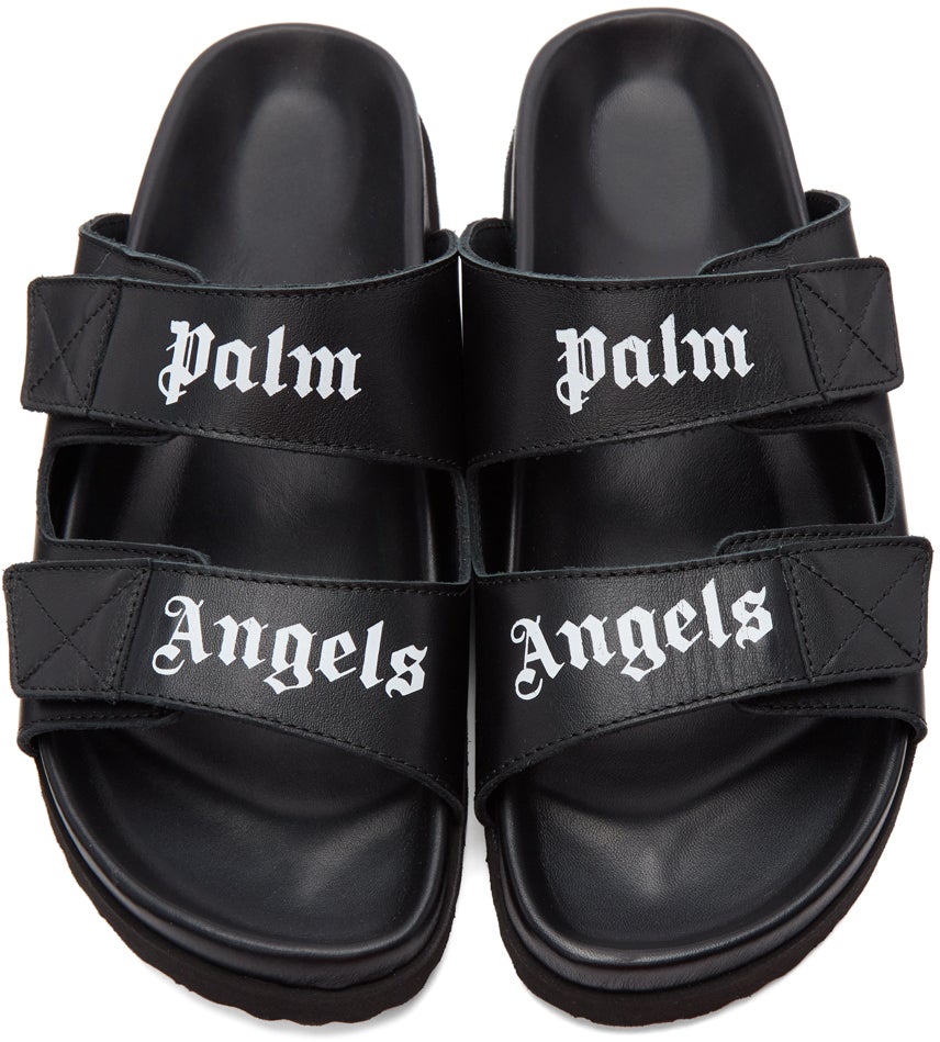 Palm Angels Black Leather Logo Sandals