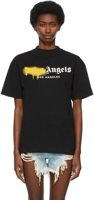 Palm Angels Black 'Los Angeles' Sprayed Logo T-Shirt - T-shirt logo pulvérisé de Palm Angels Black 'Los Angeles' - 팜 천사 블랙 '로스 앤젤레스 스프레이 로고 티셔츠