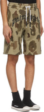 Palm Angels Khaki Camo Curved Logo Lounge Shorts