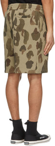 Palm Angels Khaki Camo Curved Logo Lounge Shorts
