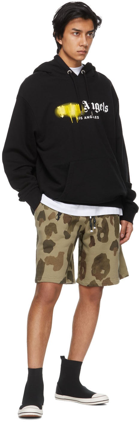 Palm Angels Khaki Camo Curved Logo Lounge Shorts