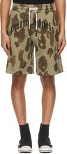 Palm Angels Khaki Camo Curved Logo Lounge Shorts - Palm Angels Kaki Camo Curved Logo Court Lounge Short - 팜 천사 카시 카오 곡선 로고 라운지 반바지