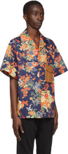 Palm Angels Navy Blooming Short Sleeve Shirt