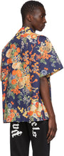 Palm Angels Navy Blooming Short Sleeve Shirt