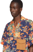 Palm Angels Navy Blooming Short Sleeve Shirt