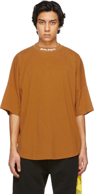 Palm Angels Orange Double Logo T-Shirt - T-shirt Double logo Palmels Angels Orange Double Logo - 팜 천사 오렌지 더블 로고 셔츠