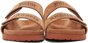 Palm Angels Tan Suede Logo Sandals