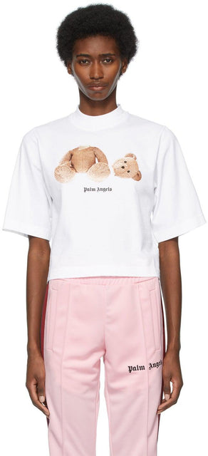 Palm Angels White Bear Cropped T-Shirt - T-shirt recadré à l'ours blanc d'anges de palmiers - 팜 천사 화이트 베어 자른 티셔츠